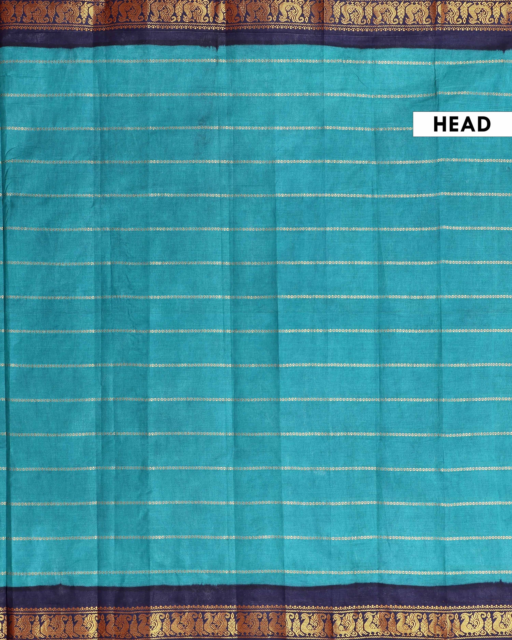 Elegant Sungudi Cotton Saree with Striped Body and Rich Zari Border  - Teal