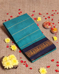 Elegant Sungudi Cotton Saree with Striped Body and Rich Zari Border  - Teal