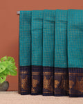 Elegant Sungudi Cotton Saree with Zari Checks and Contrast Peacock Motif Border - Teal