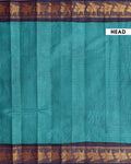 Elegant Sungudi Cotton Saree with Zari Checks and Contrast Peacock Motif Border - Teal