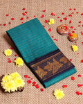 Elegant Sungudi Cotton Saree with Zari Checks and Contrast Peacock Motif Border - Teal