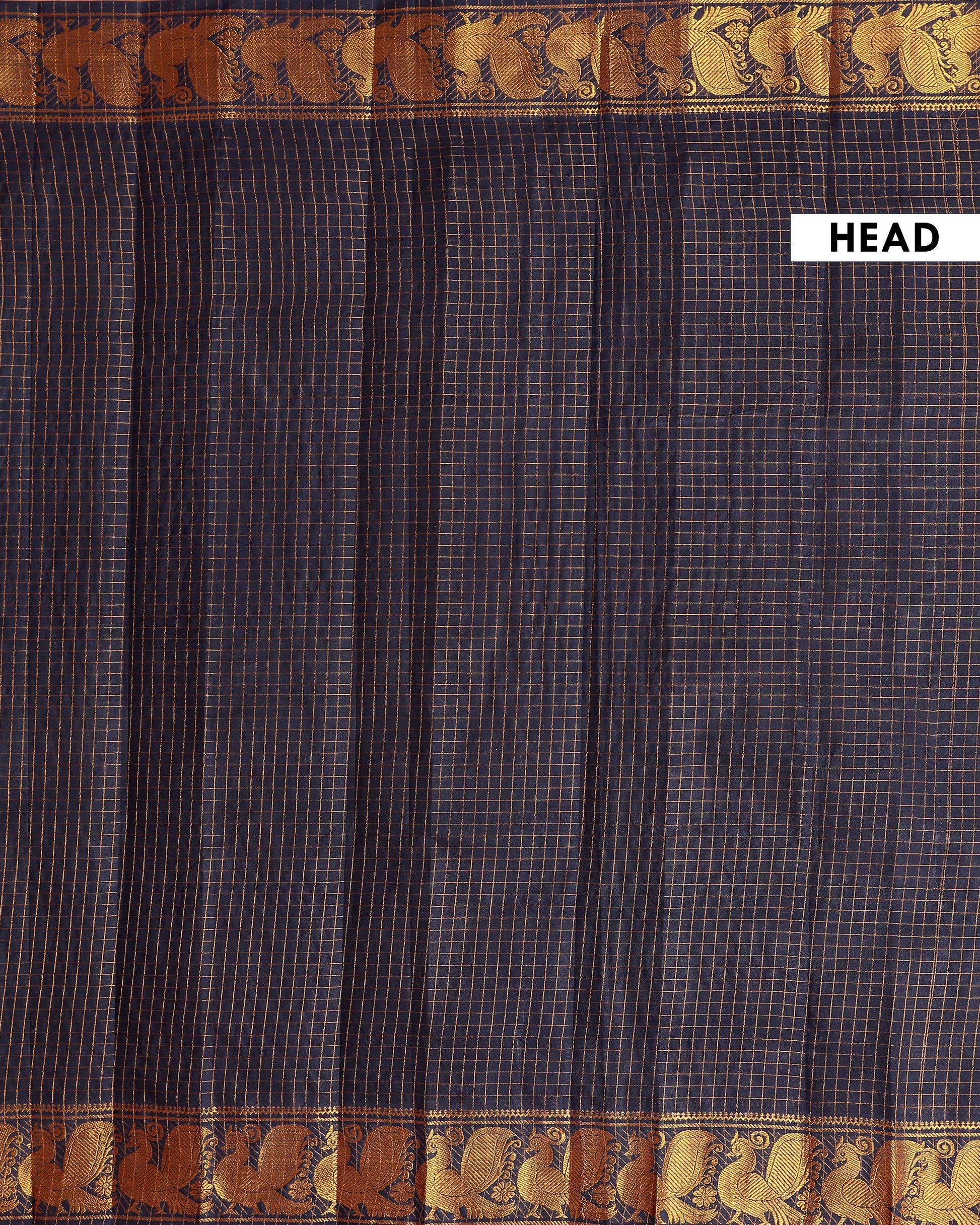 Elegant Sungudi Saree with Intricate Golden Zari Peacock Border and Fine Check Pattern - Black