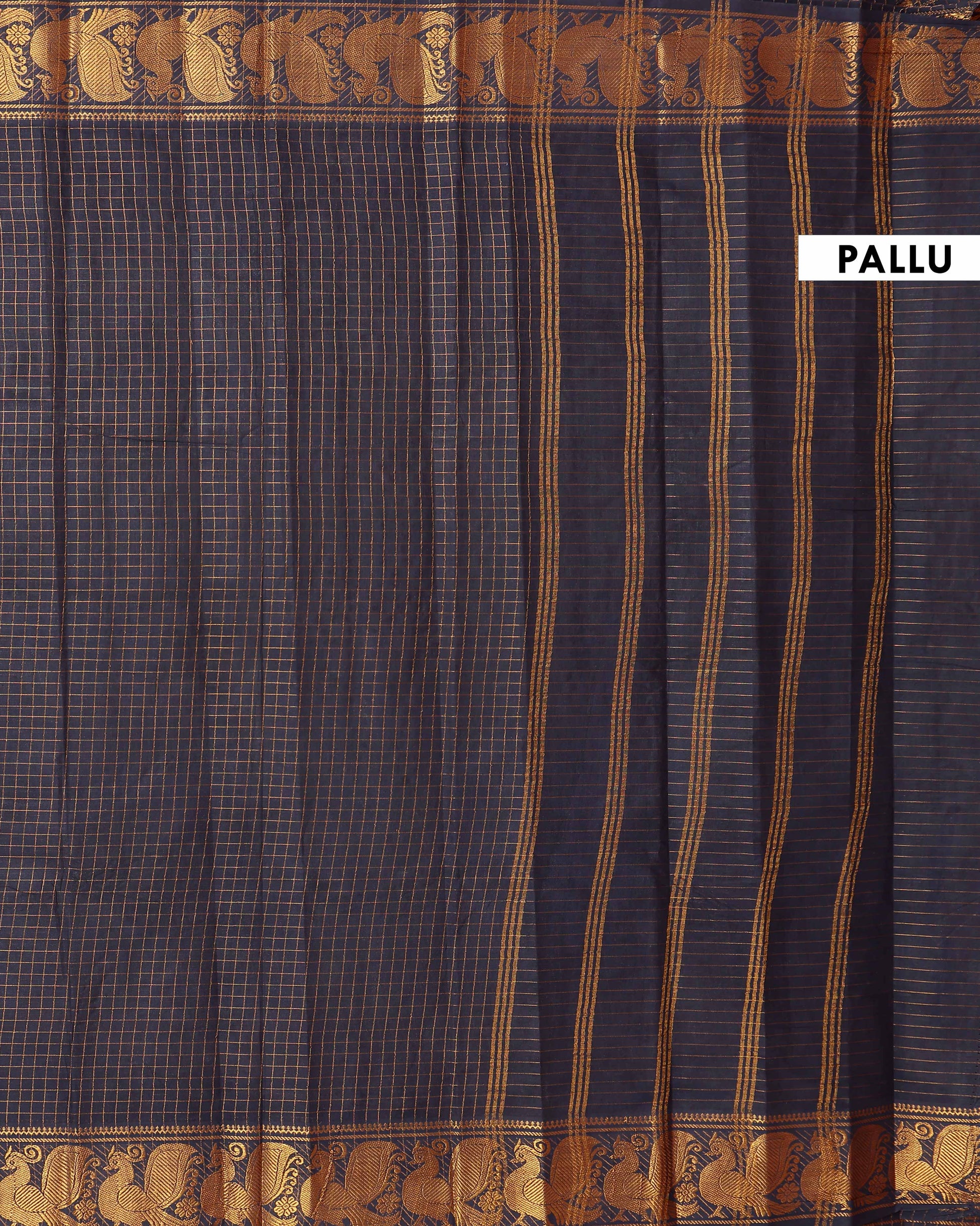 Elegant Sungudi Saree with Intricate Golden Zari Peacock Border and Fine Check Pattern - Black