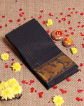 Elegant Sungudi Saree with Intricate Golden Zari Peacock Border and Fine Check Pattern - Black