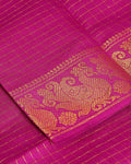 Elegant Sungudi Saree with Intricate Golden Zari Peacock Border and Fine Check Pattern - Purple