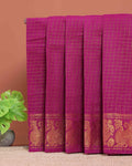 Elegant Sungudi Saree with Intricate Golden Zari Peacock Border and Fine Check Pattern - Purple