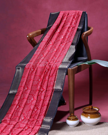 Elegant Traditional Dola Silk Saree with Intricate Leaf Motif and Subtle Geometric Border - Light Red