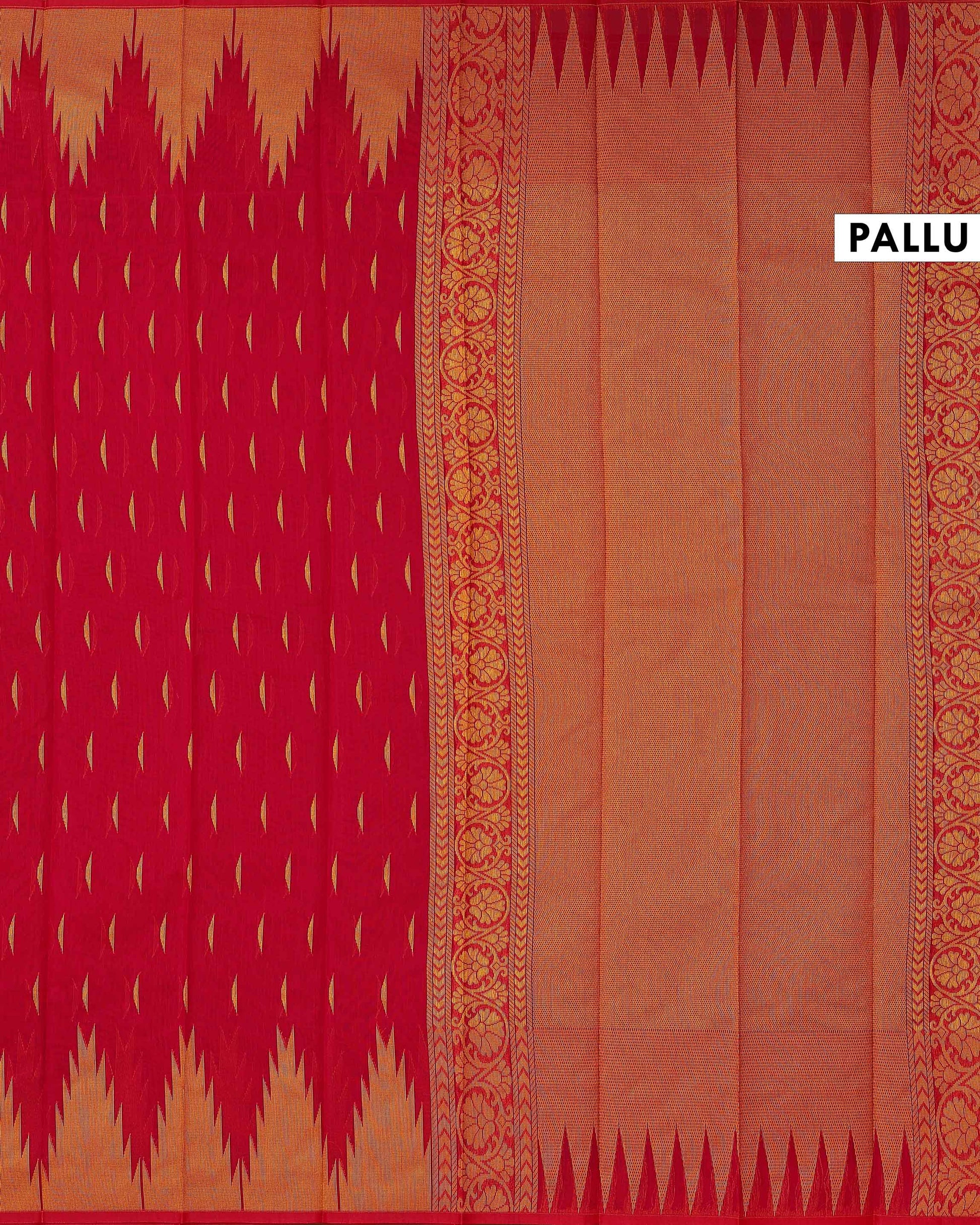 Elegant Traditional Elampillai Silk Cotton Saree with Intricate Gold Zari Work - Red