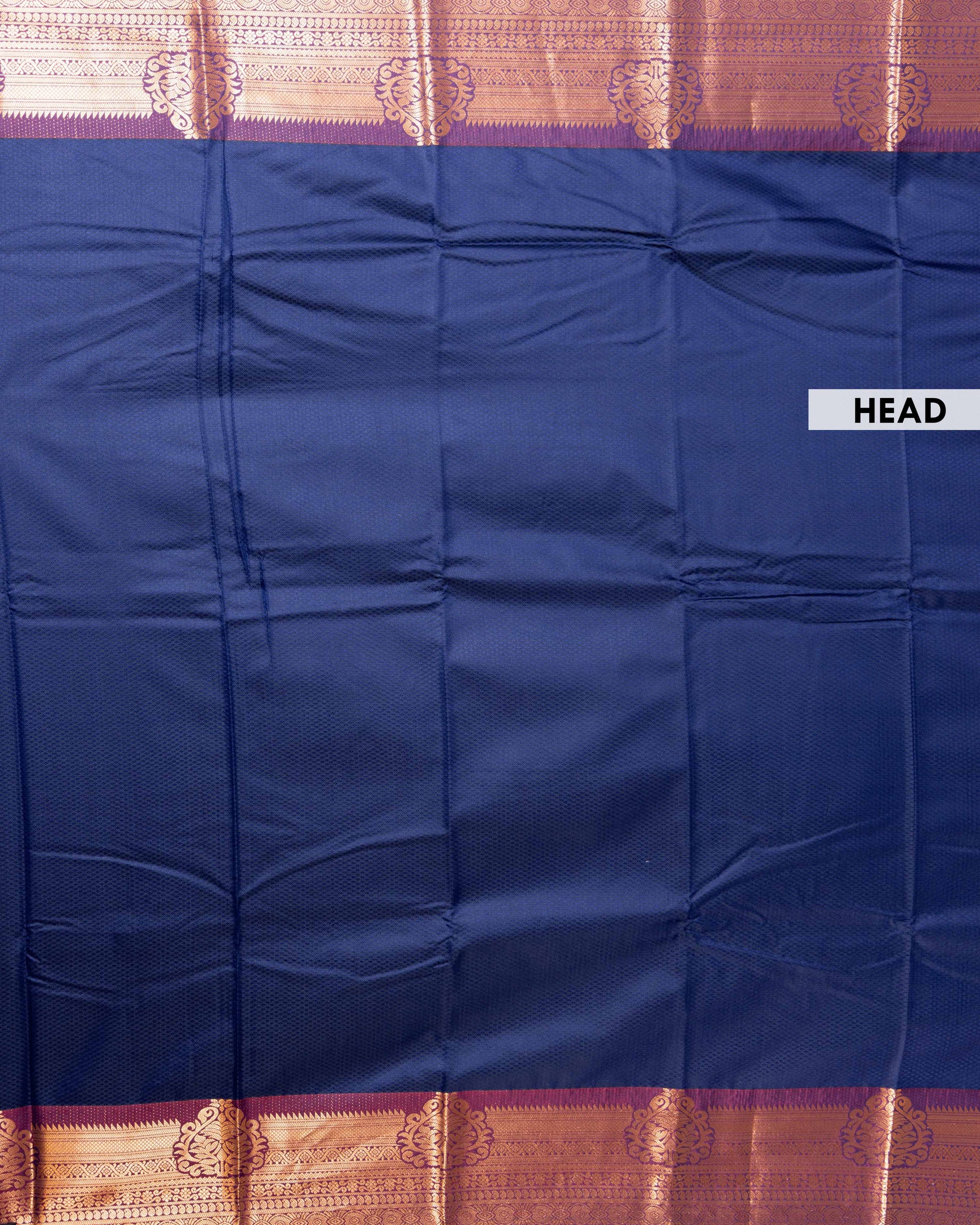 Elegant Traditional Elampillai Silk Cotton Saree with Temple Inspired Motifs - Navy Blue-HEAD