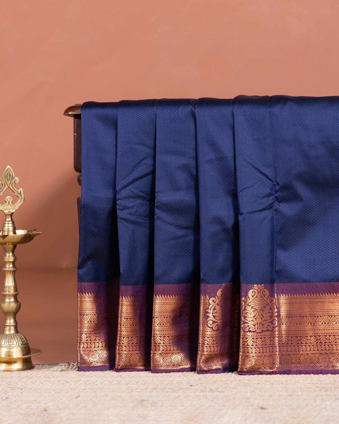 Elegant Traditional Elampillai Silk Cotton Saree with Temple Inspired Motifs - Navy Blue