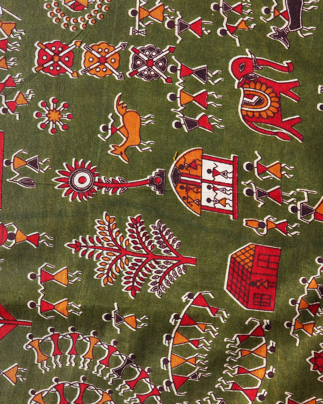 Elegant Traditional Print Unstitched Blouse Material - Green