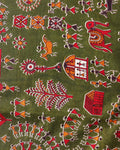 Elegant Traditional Print Unstitched Blouse Material - Green-Close