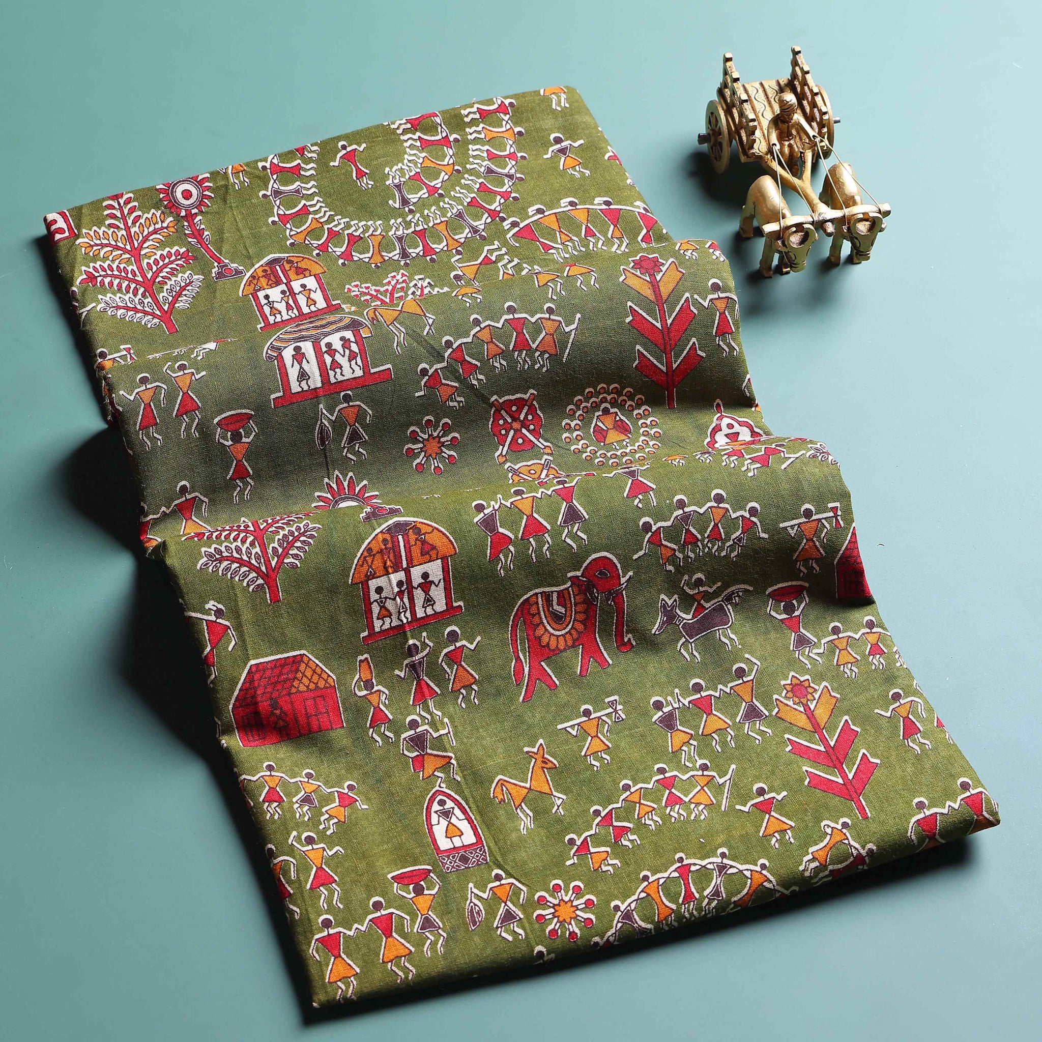 Elegant Traditional Print Unstitched Blouse Material - Green