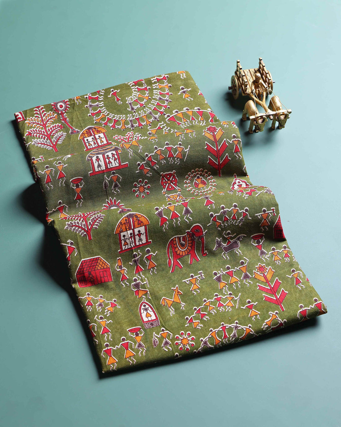 Elegant Traditional Print Unstitched Blouse Material - Green