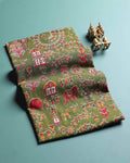 Elegant Traditional Print Unstitched Blouse Material - Green