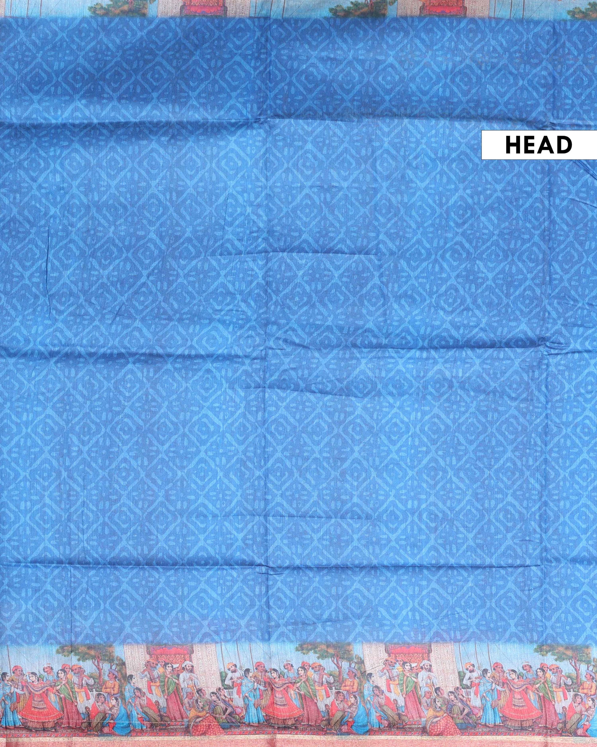 Elegant Traditional Semi-Silk Saree with Intricate Kalamkari-Inspired Print - Blue-Head