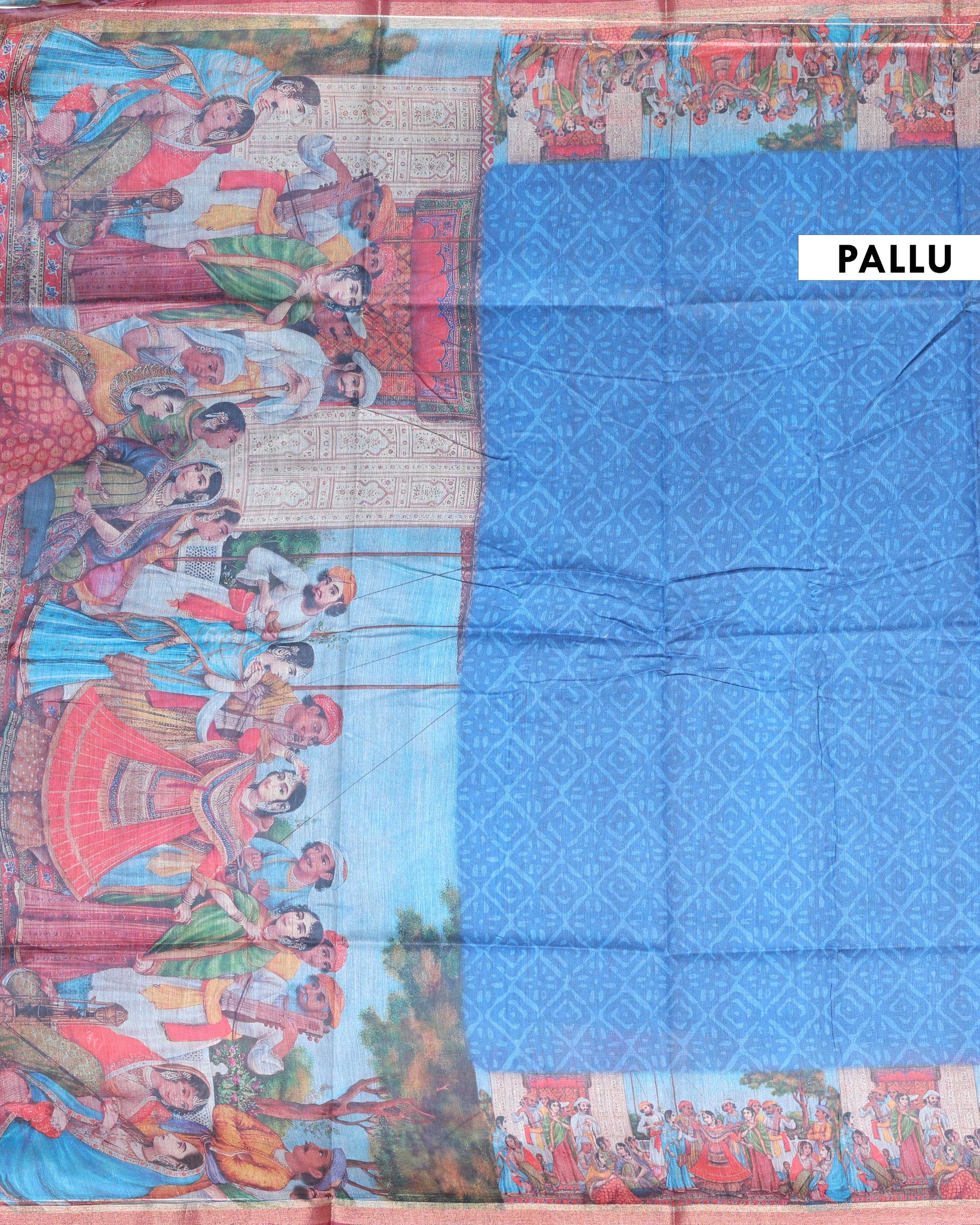 Elegant Traditional Semi-Silk Saree with Intricate Kalamkari-Inspired Print - Blue-Pallu