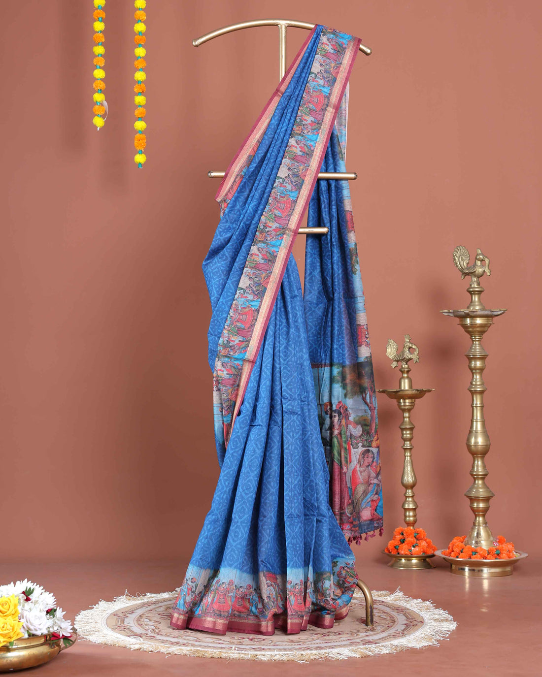 Elegant Traditional Semi-Silk Saree with Intricate Kalamkari-Inspired Print - Blue