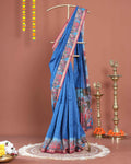 Elegant Traditional Semi-Silk Saree with Intricate Kalamkari-Inspired Print - Blue