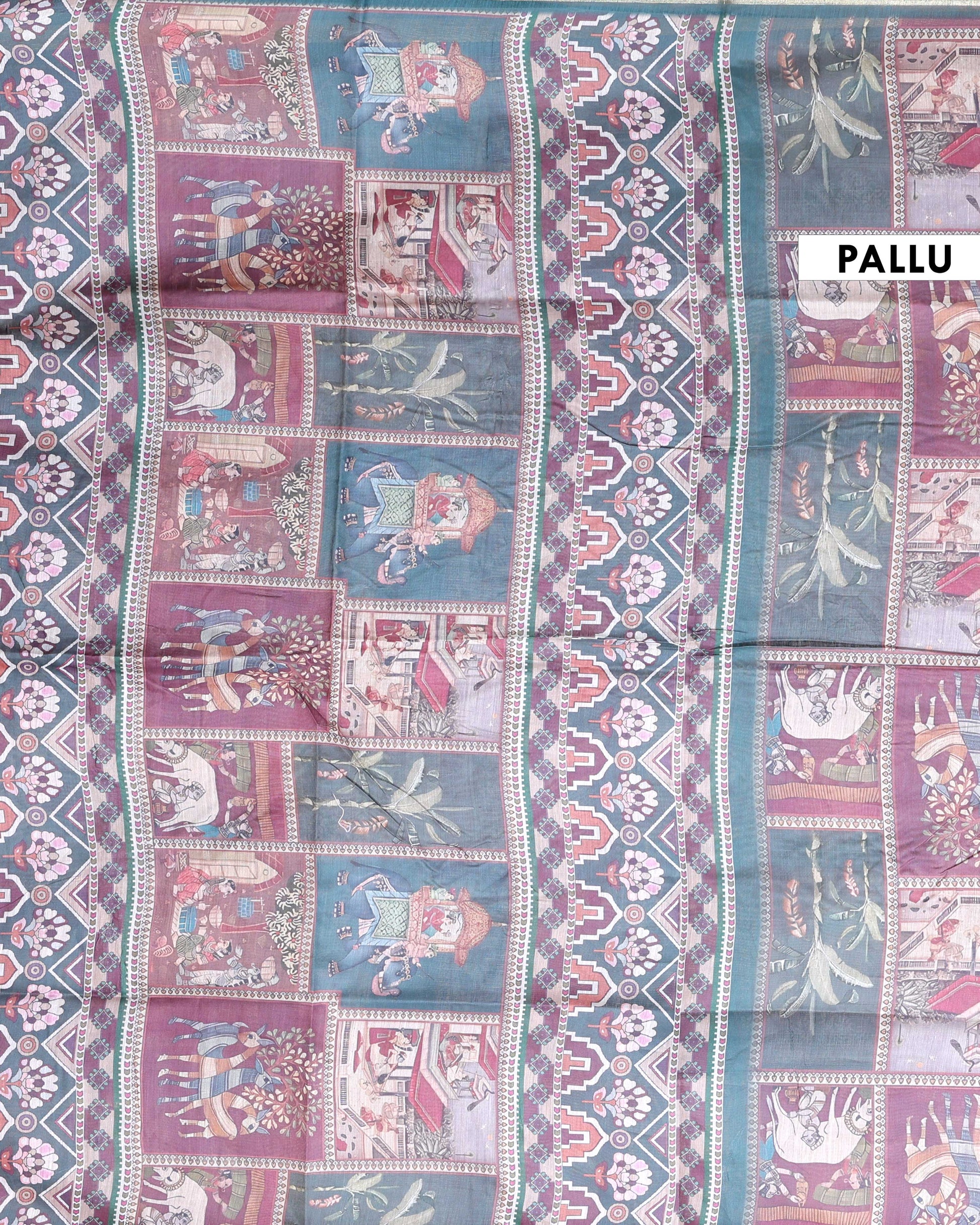 Elegant Traditional Semi-Silk Saree with Kalamkari-Inspired Motifs and Zari Border - Multi-Pallu