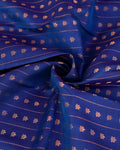 Elegant Traditional Silk Saree with Delicate Zari Buttas Linear Pattern Weaving and Ornate Floral Border- Blue-Close Up