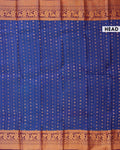 Elegant Traditional Silk Saree with Delicate Zari Buttas Linear Pattern Weaving and Ornate Floral Border- Blue-Head