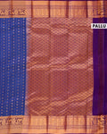 Elegant Traditional Silk Saree with Delicate Zari Buttas Linear Pattern Weaving and Ornate Floral Border- Blue-Pallu