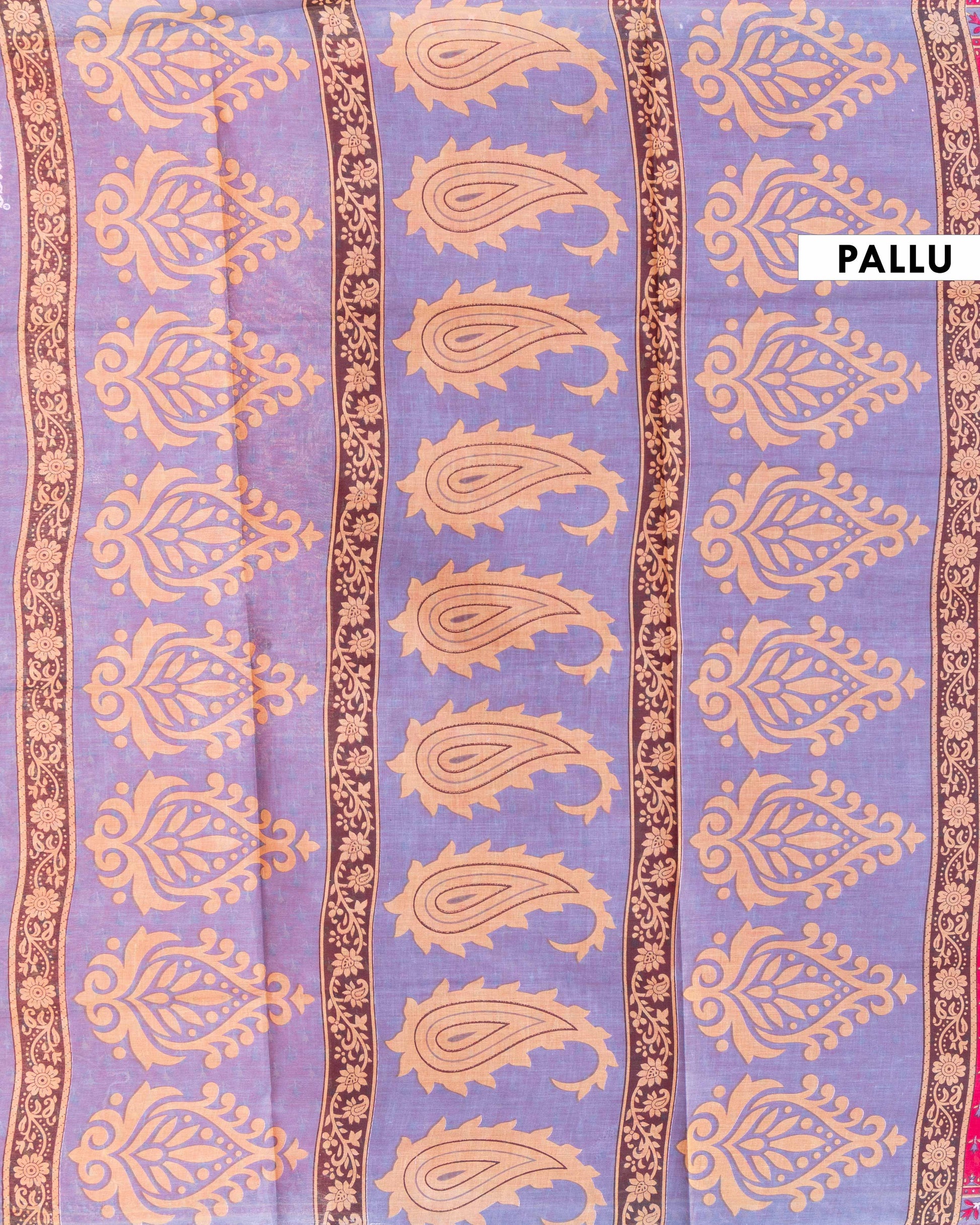 Elegant Voile Cotton Saree with All-Over Floral Jaal and Printed Border - Red