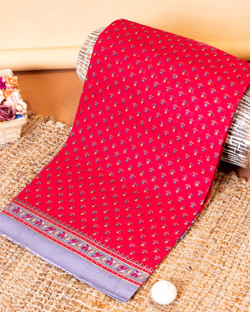 Elegant Voile Cotton Saree with All-Over Floral Jaal and Printed Border - Red