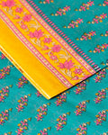 Elegant Voile Cotton Saree with All-Over Floral Print and Intricate Border - Green