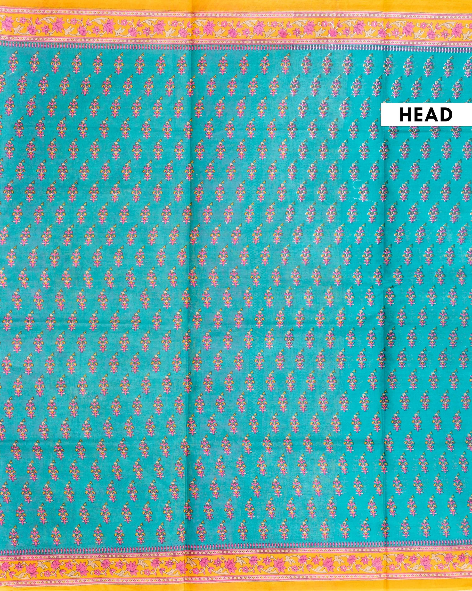 Elegant Voile Cotton Saree with All-Over Floral Print and Intricate Border - Green