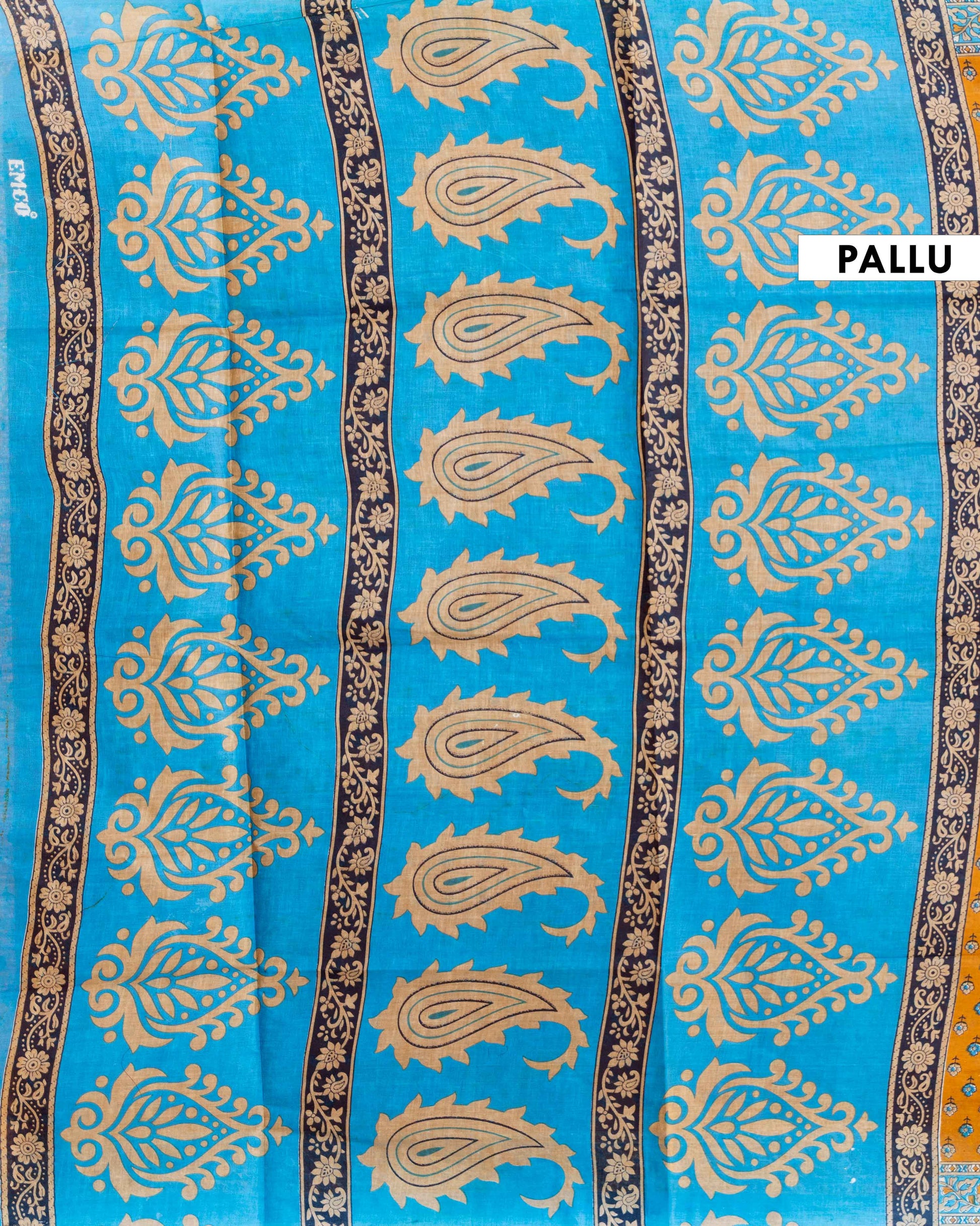 Elegant Voile Cotton Saree with Block Print Floral Motifs and Contrast Border - Yellow