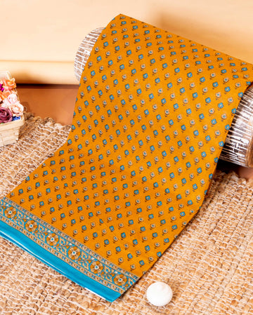 Elegant Voile Cotton Saree with Block Print Floral Motifs and Contrast Border - Yellow