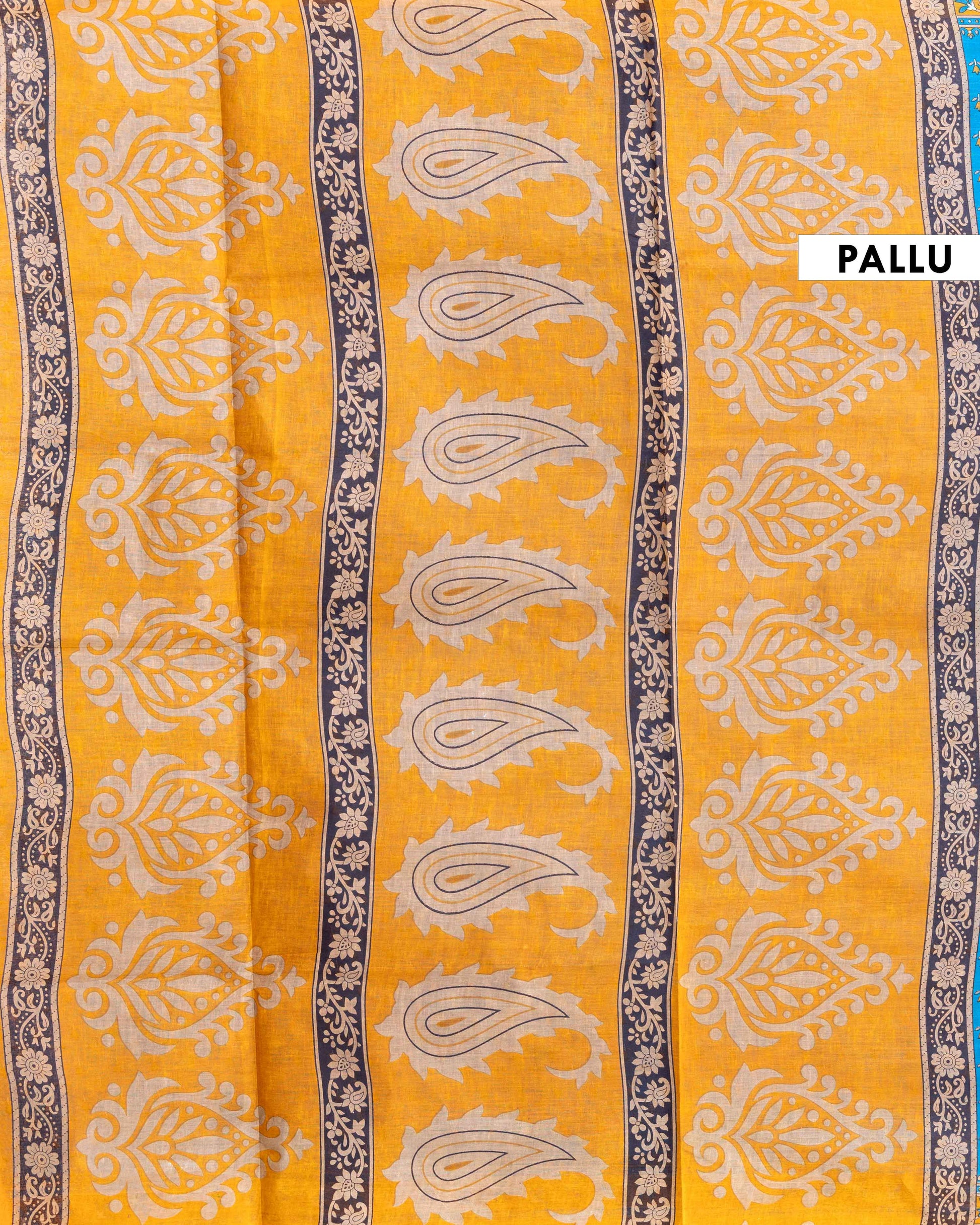 Elegant Voile Cotton Saree with Block Print Motif and Contrasting Border - Blue