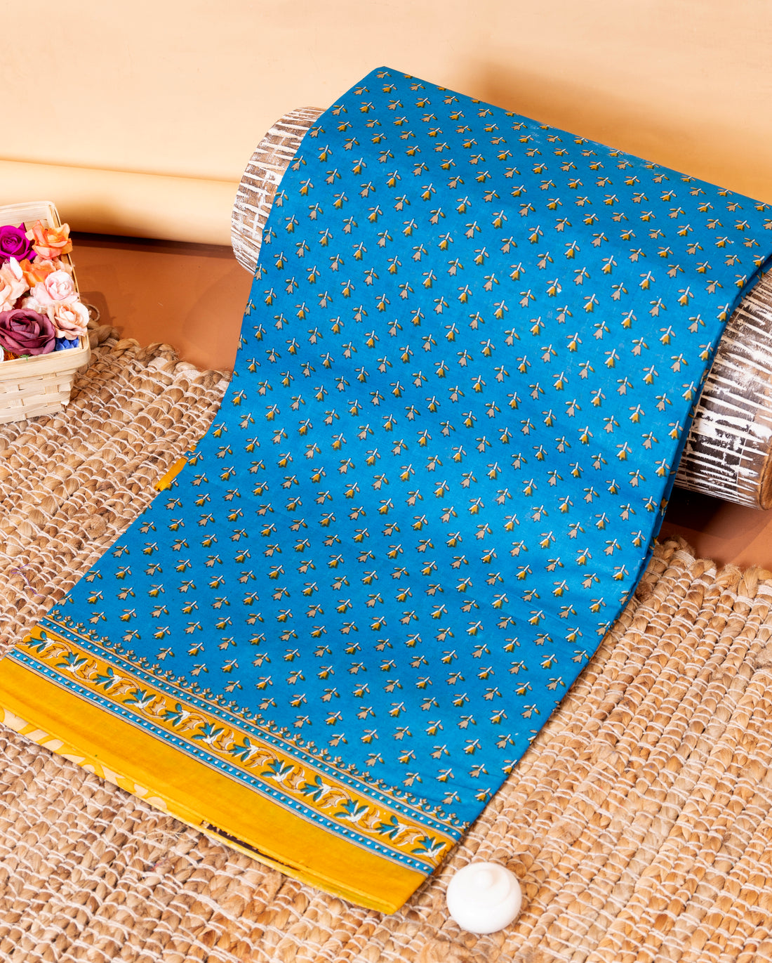 Elegant Voile Cotton Saree with Block Print Motif and Contrasting Border - Blue
