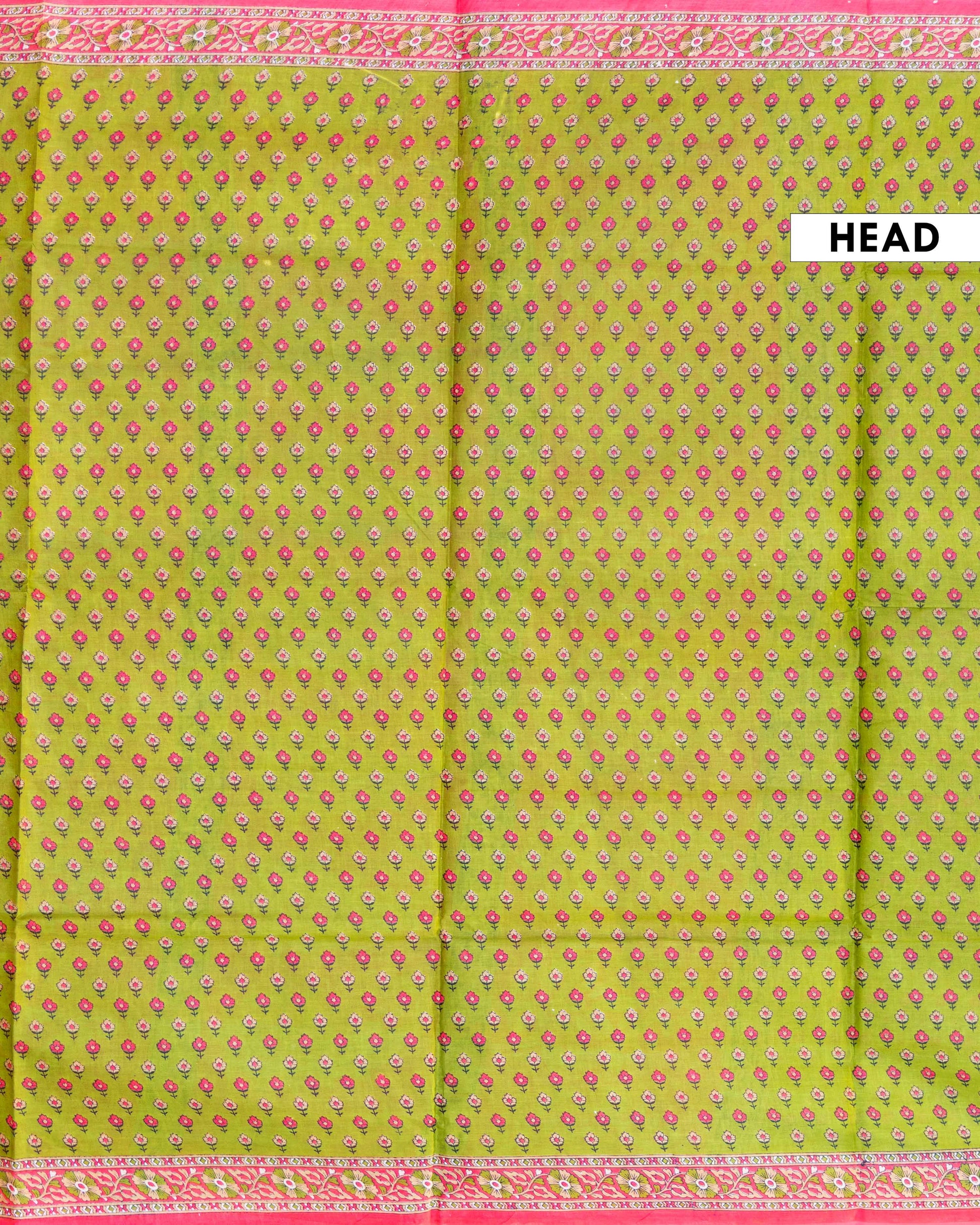 Elegant Voile Cotton Saree with Delicate Floral Motifs and Traditional Border - Green