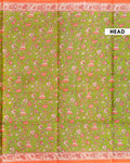 Elegant Voile Cotton Saree with Hand Block Printed Floral Motifs and a Contrasting Border - Green