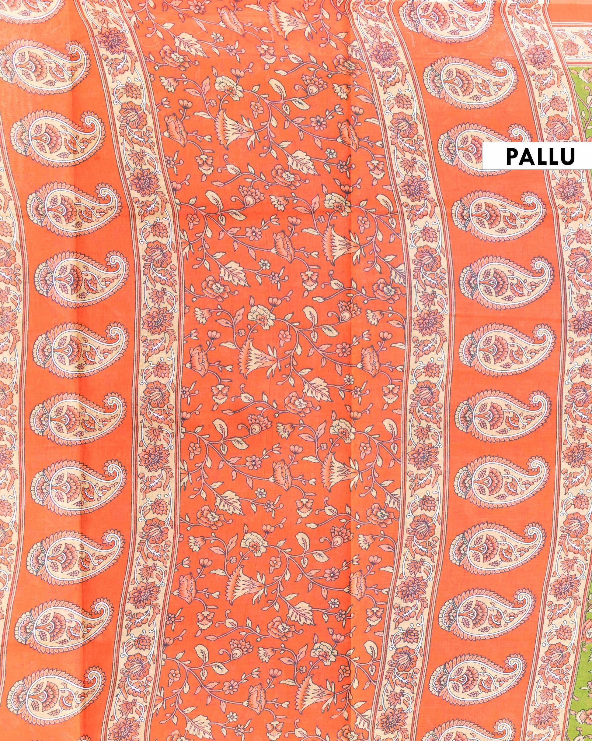 Elegant Voile Cotton Saree with Hand Block Printed Floral Motifs and a Contrasting Border - Green