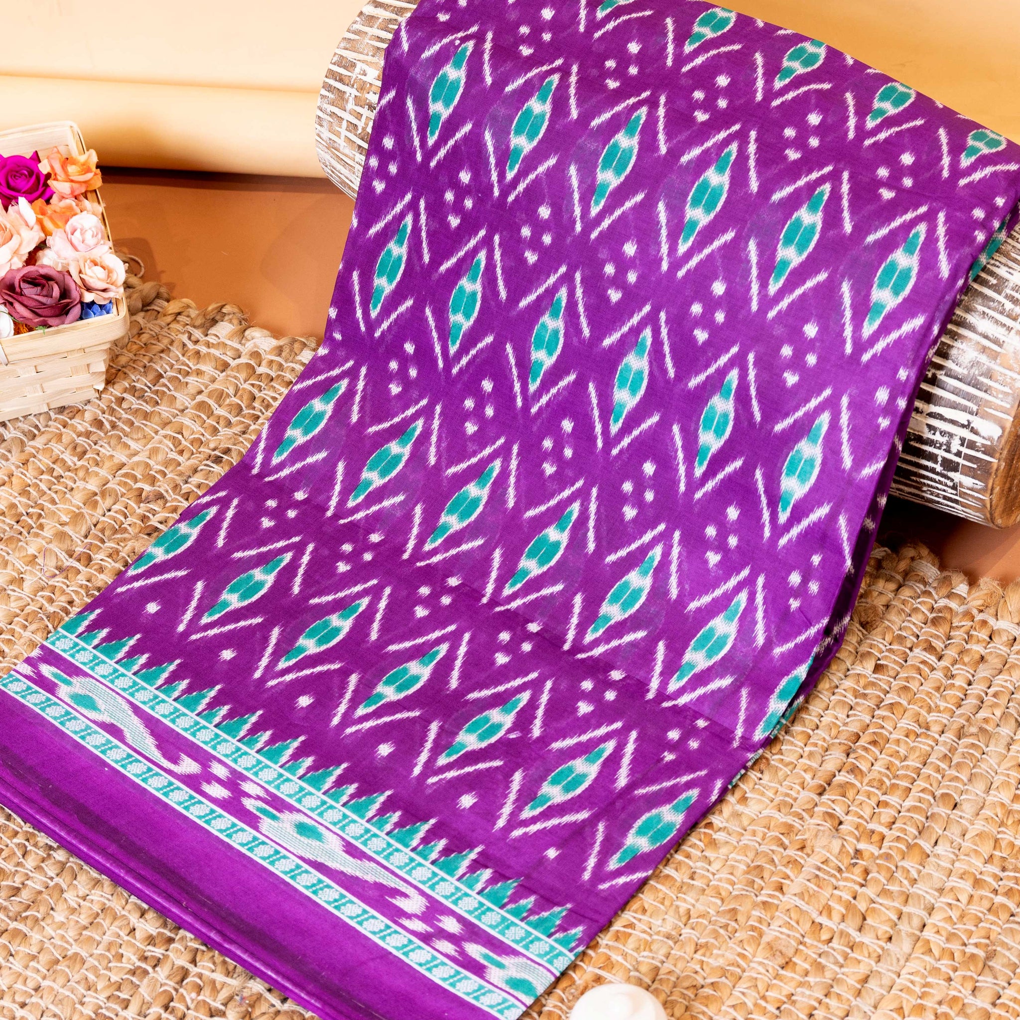 Elegant Voile Cotton Saree with Intricate Ikkat Inspired Design - Purple