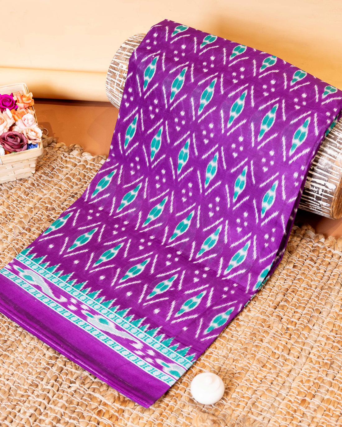 Elegant Voile Cotton Saree with Intricate Ikkat Inspired Design - Purple