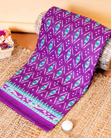 Elegant Voile Cotton Saree with Intricate Ikkat Inspired Design - Purple