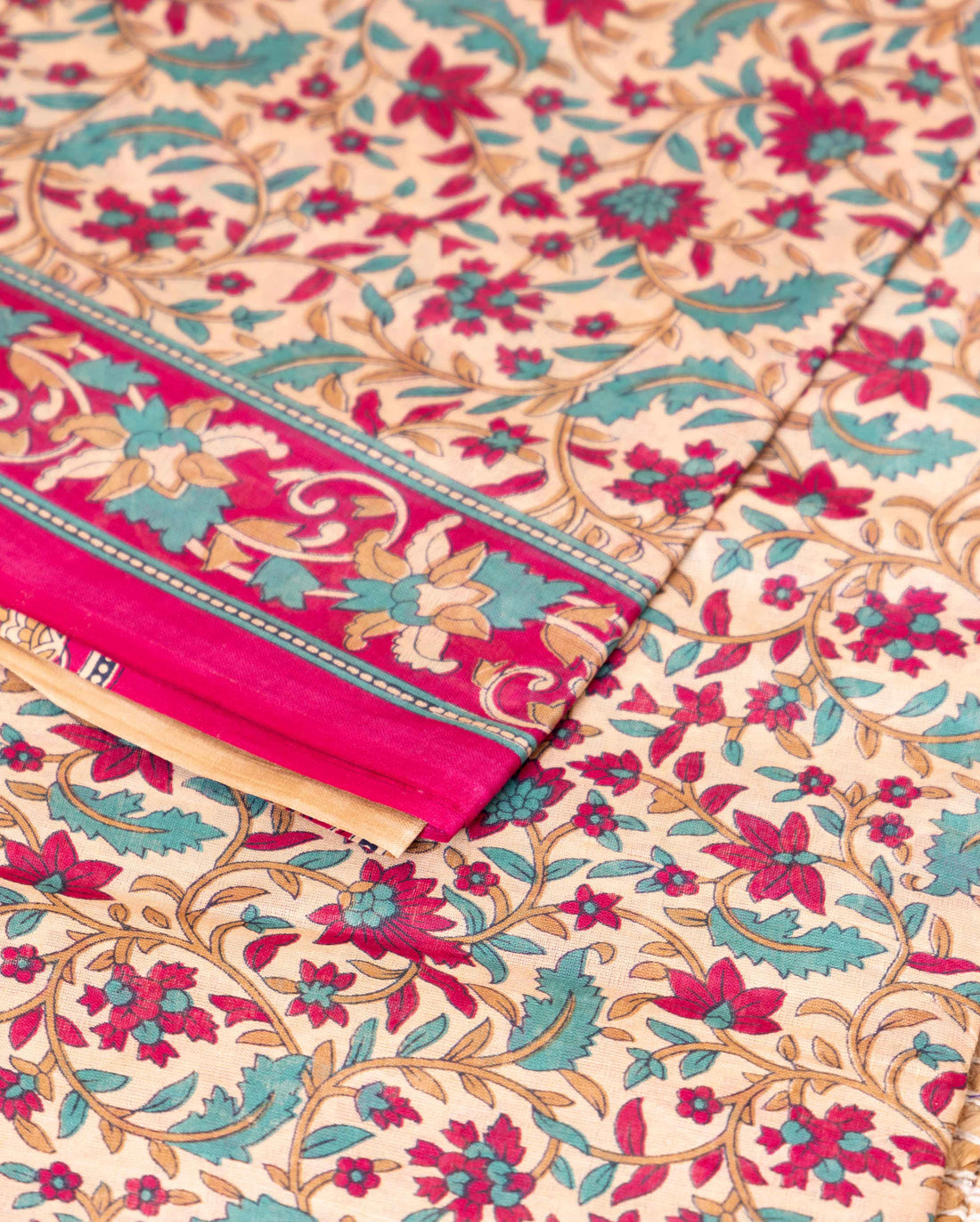 Elegant Voile Cotton Saree with Traditional Floral Motif - Sandal