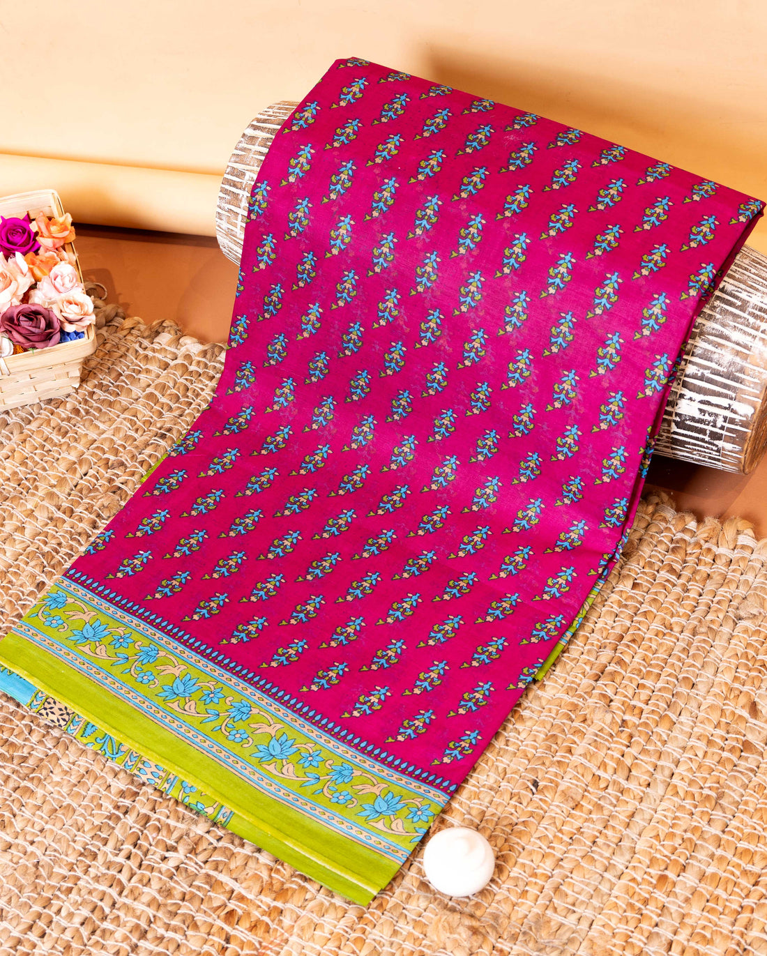 Elegant Voile Cotton Saree with Traditional Paisley and Floral Border - Purple