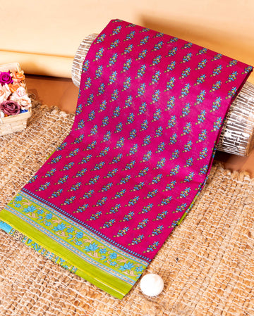 Elegant Voile Cotton Saree with Traditional Paisley and Floral Border - Purple