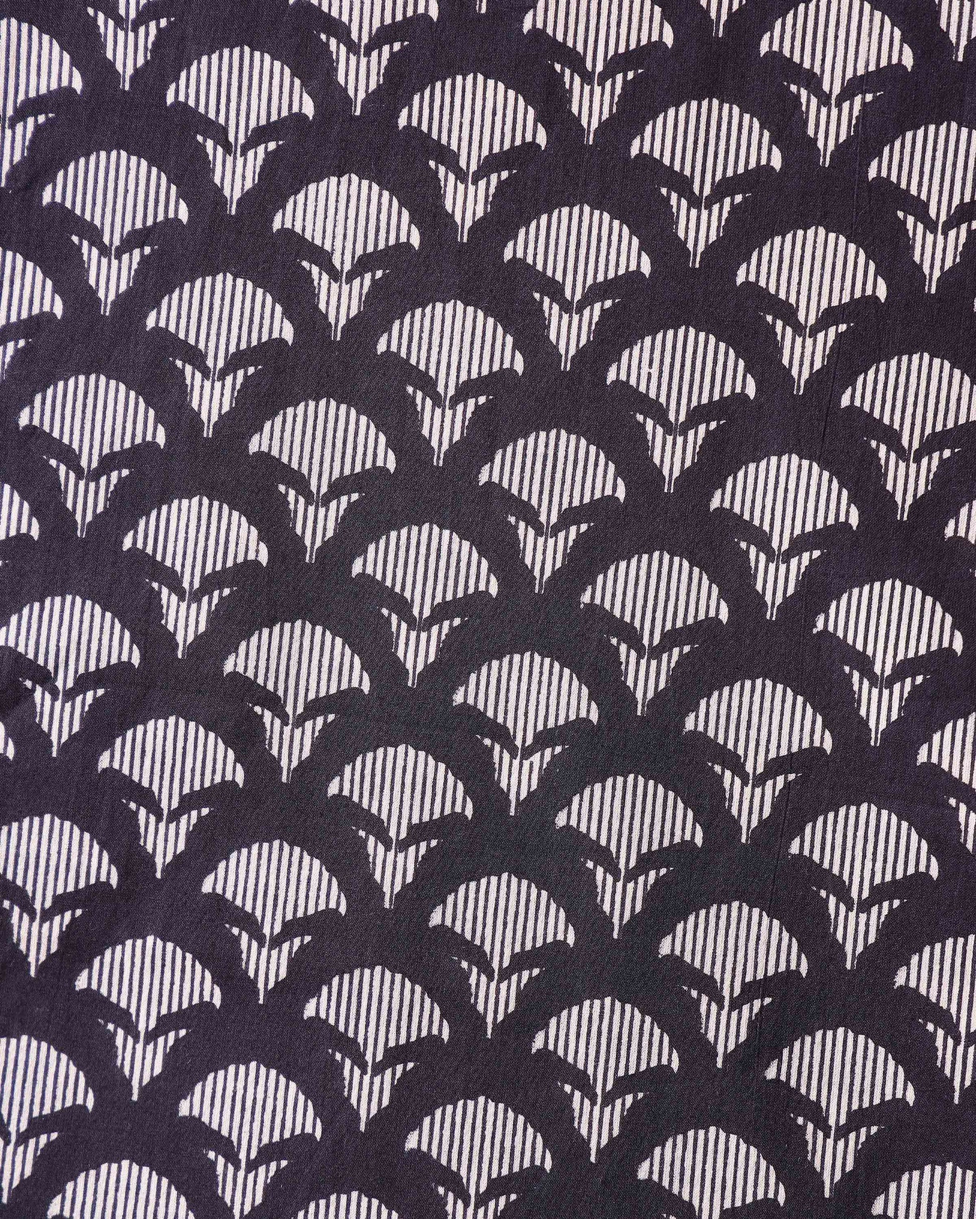 Elegant Wave Motif Print Unstitched Blouse Material - Black-Close