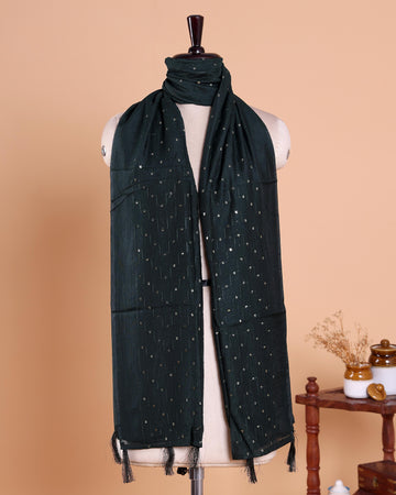 Elegant Women’s Designer Dupatta with Delicate Sequin Butta Embroidery, Dark Green