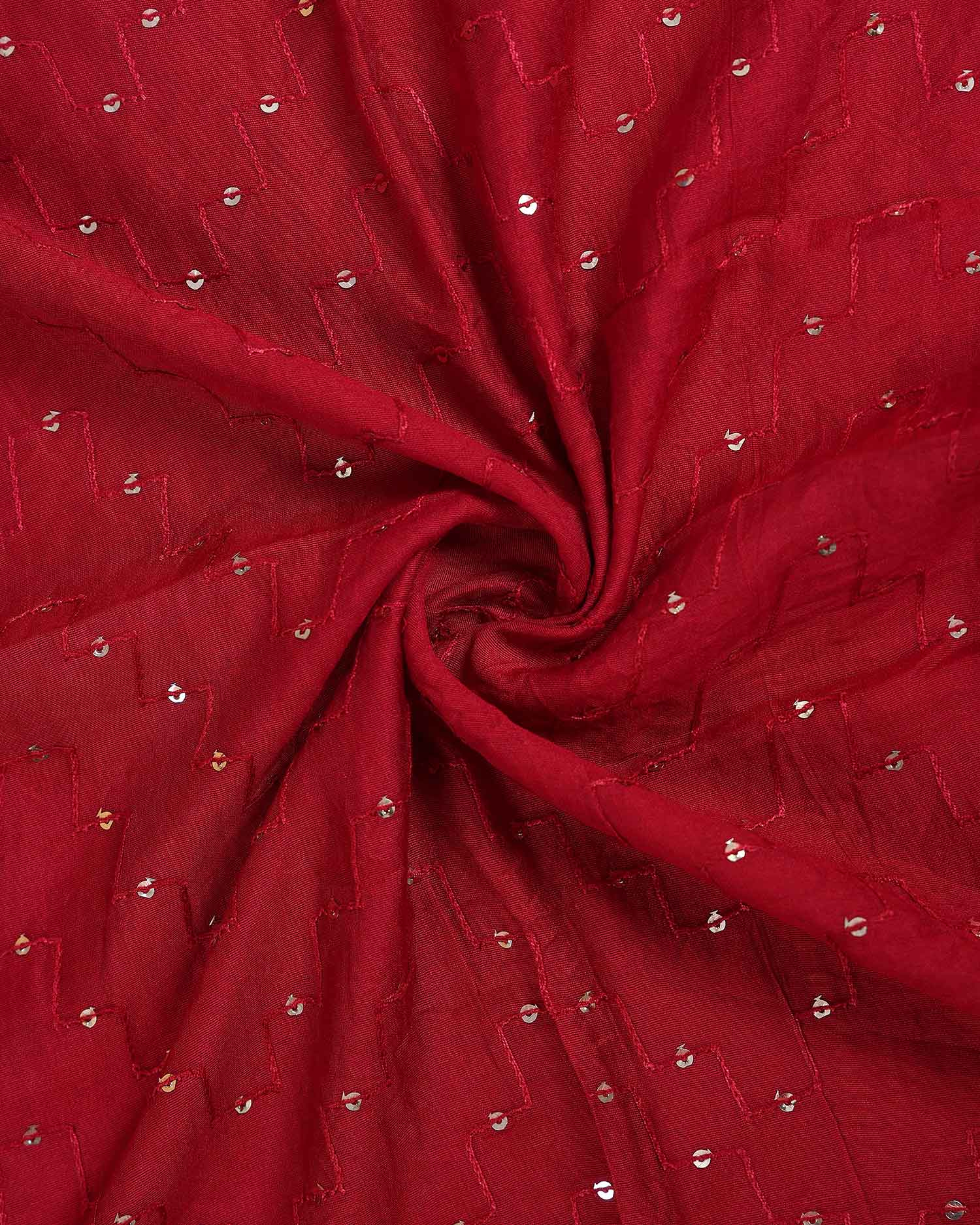 Elegant Women’s Designer Dupatta with Delicate Sequin Butta Embroidery - Red-Close Up