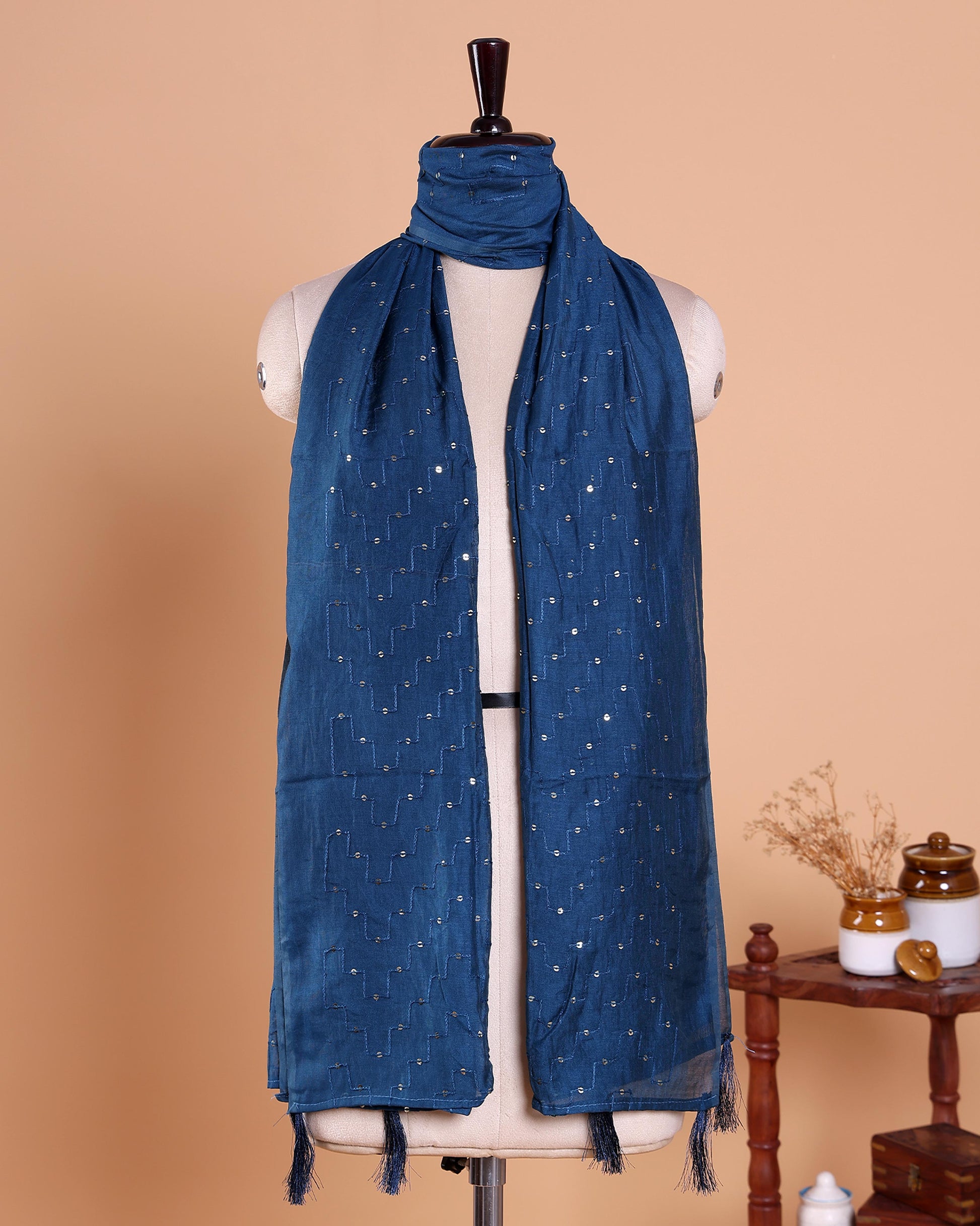 Elegant Women’s Designer Dupatta with Delicate Sequin Butta Embroidery, Teal