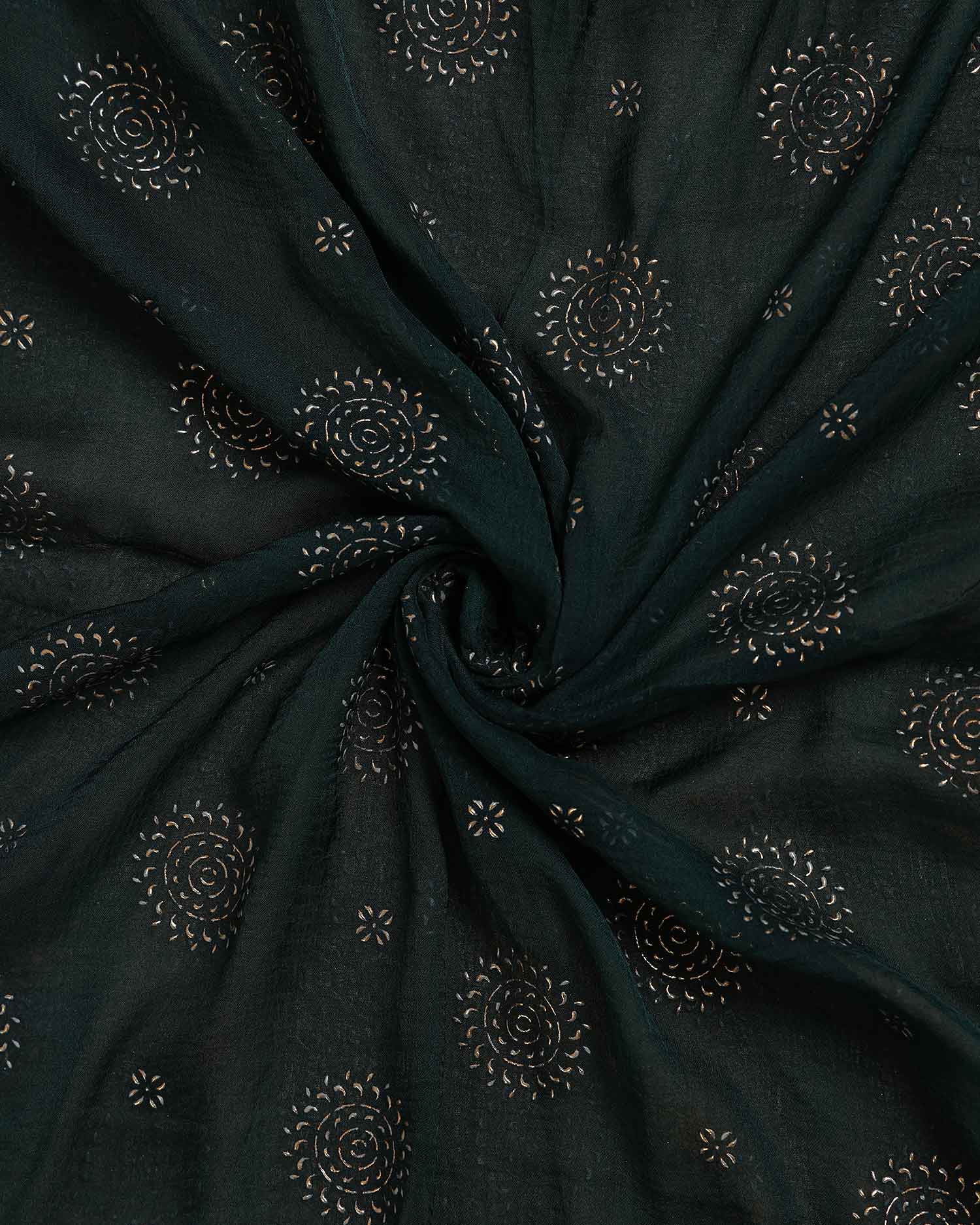 Elegant Women’s Dupatta with All Over Circular Sequin Butta Motifs with Delicate Embroidery & Tassel Border - Dark Green-Close Up