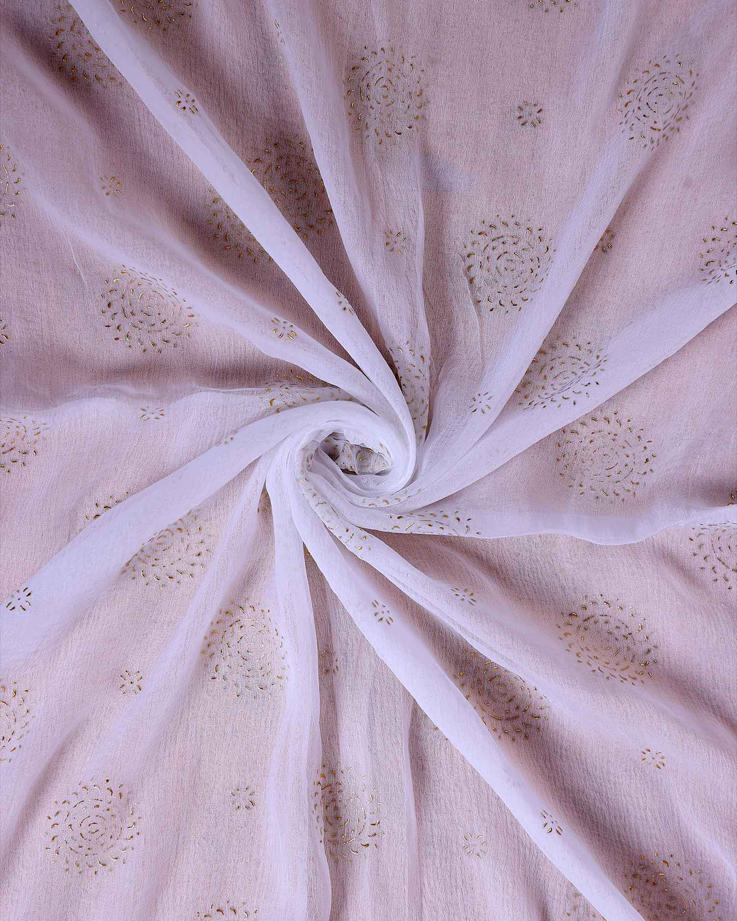 Elegant Women’s Dupatta with All Over Circular Sequin Butta Motifs with Delicate Embroidery & Tassel Border - White-Close Up